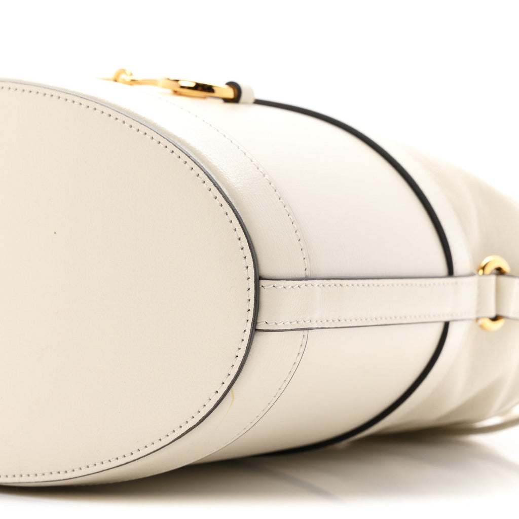 Azalea Sakai Calfskin Horsebit 1955 Drawstring Bucket Bag Mystic White