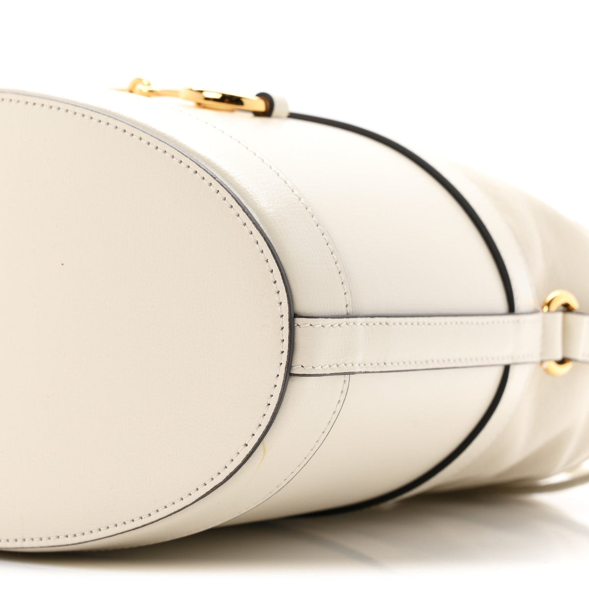 Azalea Sakai Calfskin Horsebit 1955 Drawstring Bucket Bag Mystic White