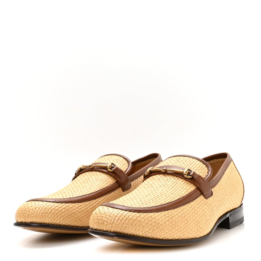 Straw Goatskin Horsebit Mens Loafers 10 Natural Cuir