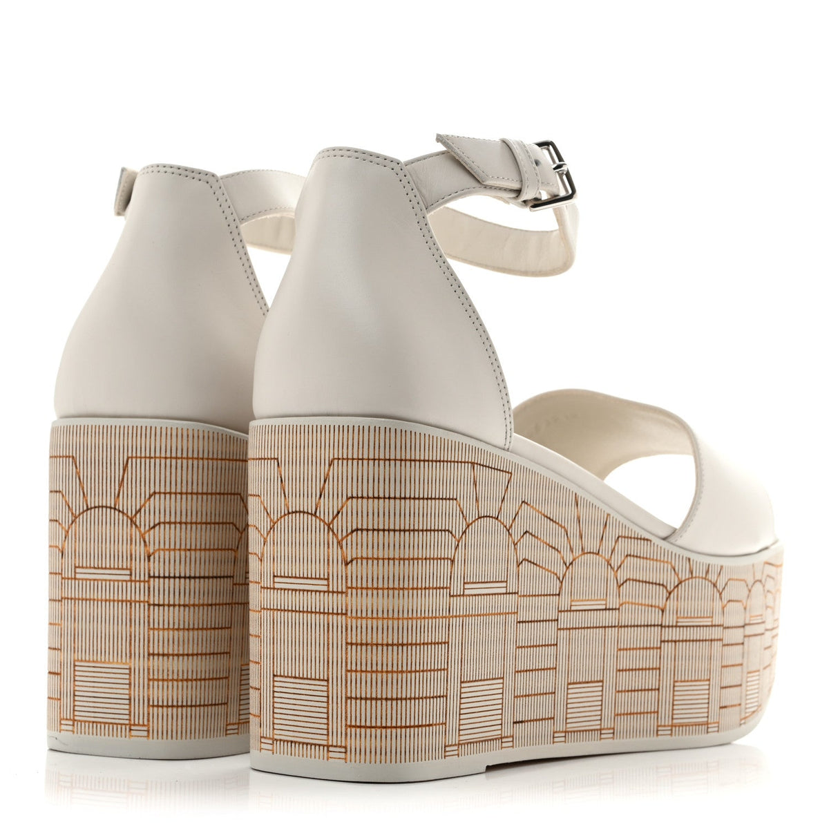 Calfskin Illusion 35 Wedge Sandals 40 Blanc De Paris