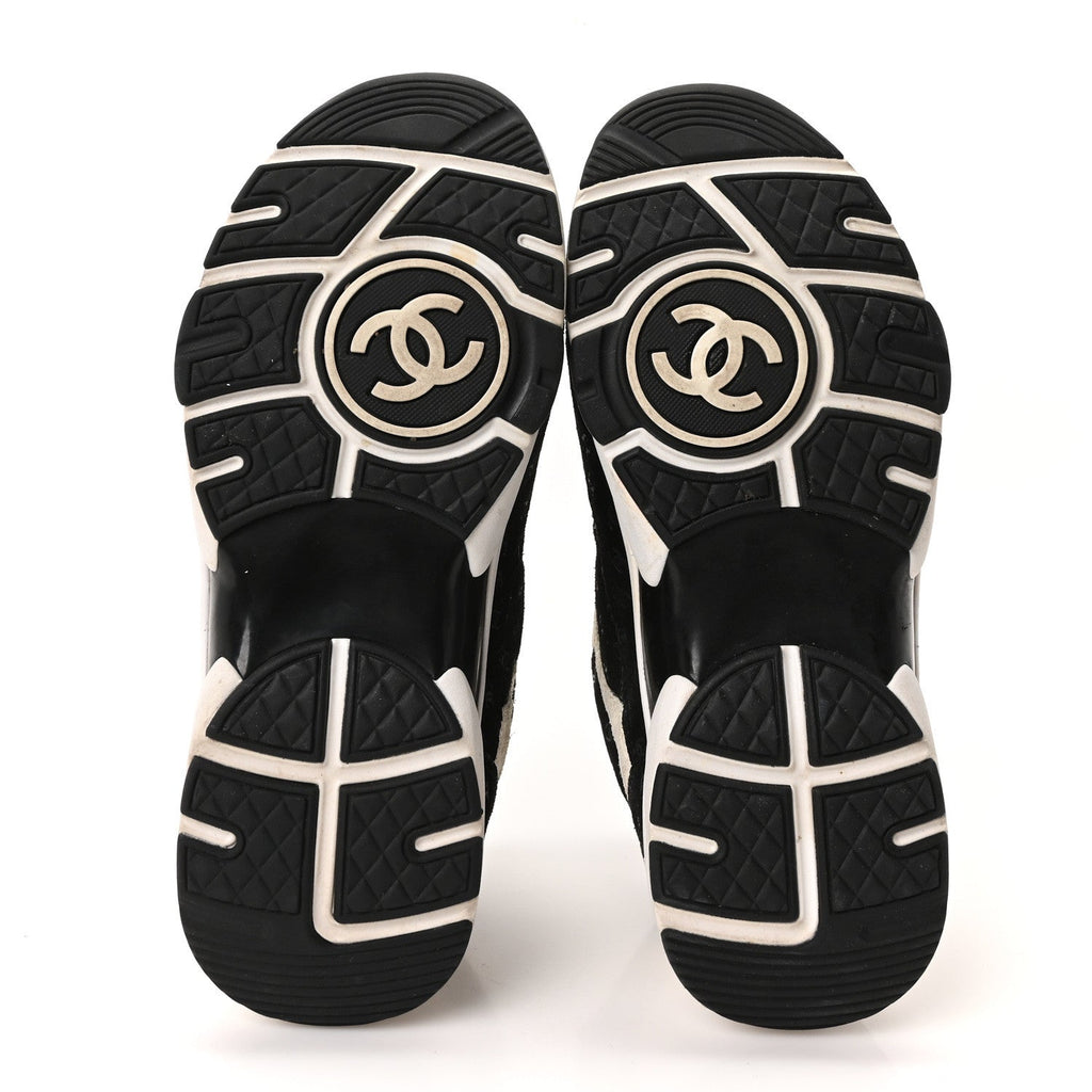 Printed Suede Calfskin CC Sneakers 35 Black White