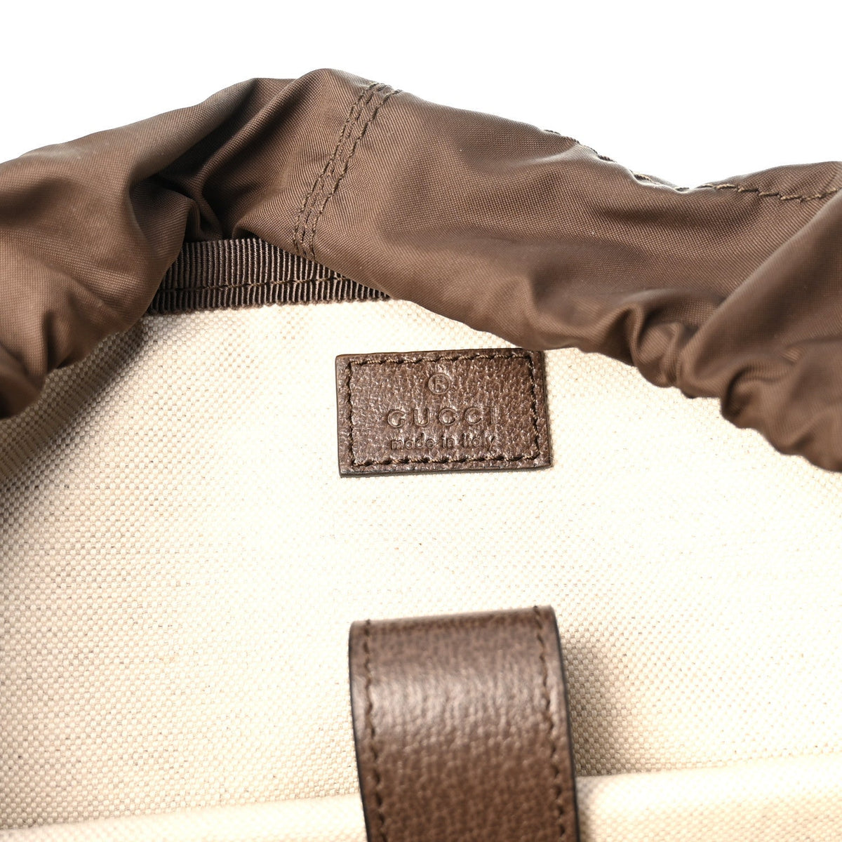 GG Supreme Monogram Medium Ophidia Double Buckle Backpack Brown