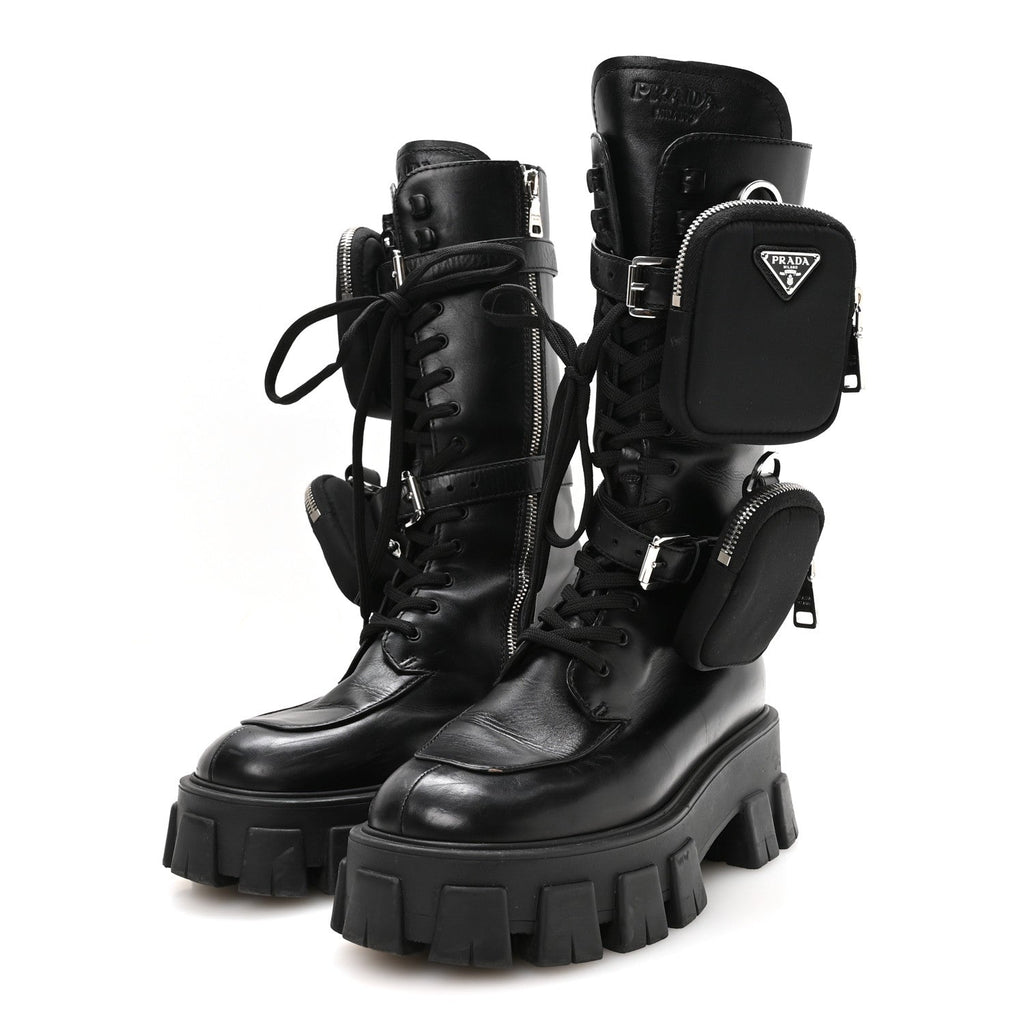 Spazzolato Rois Re-Nylon Metal Triangle Logo Monolith Pouch Pocket 55mm Tall Combat Boots 38 Black