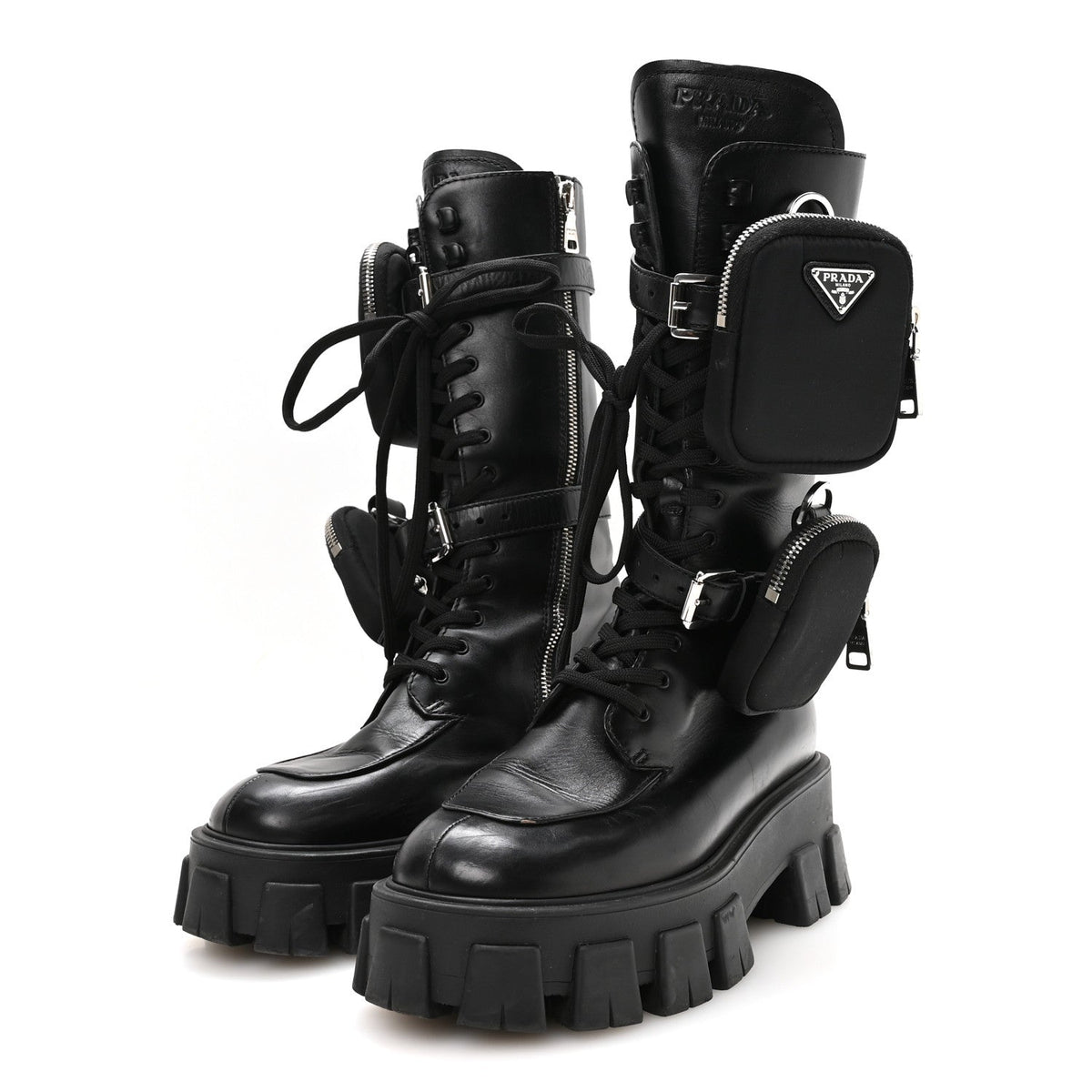 Spazzolato Rois Re-Nylon Metal Triangle Logo Monolith Pouch Pocket 55mm Tall Combat Boots 38 Black