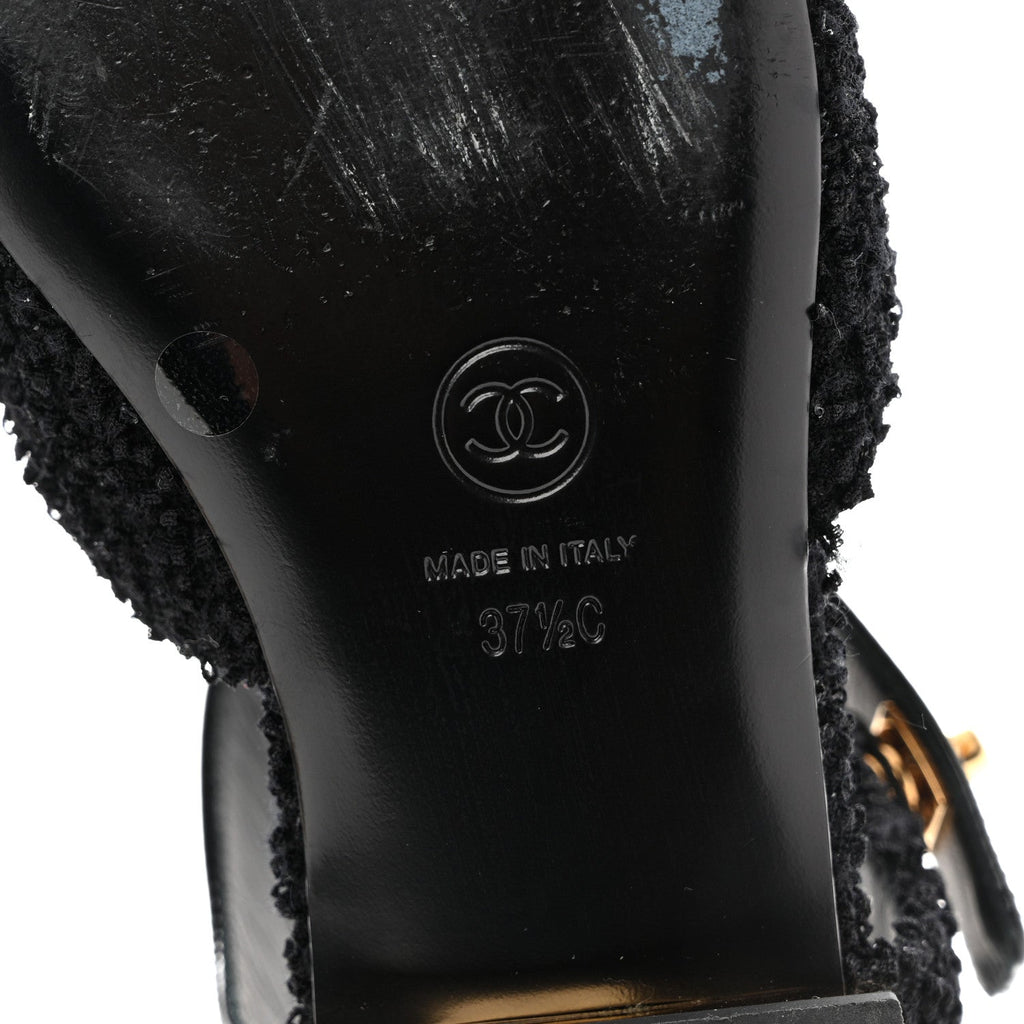 Tweed Patent Cap Toe Ballerina Flats 37.5 Black