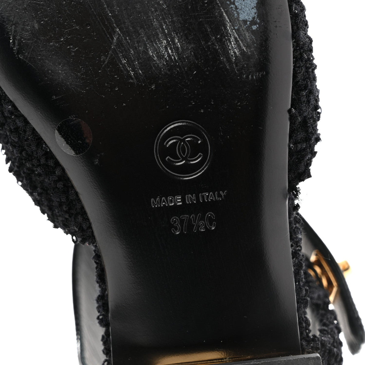 Tweed Patent Cap Toe Ballerina Flats 37.5 Black