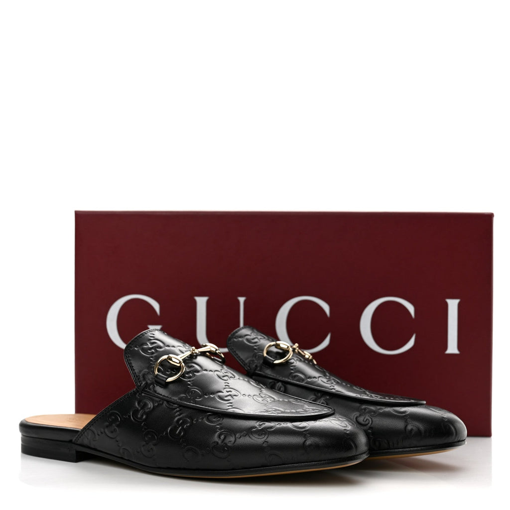 Glamour Calfskin Guccissima Womens Princetown Slippers 38 Black