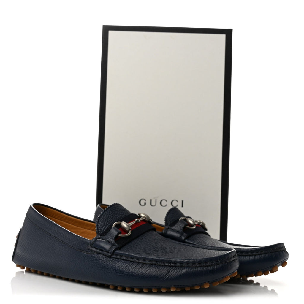 Road Calfskin Web Mens Horsebit Driver Loafers 9 Maritime