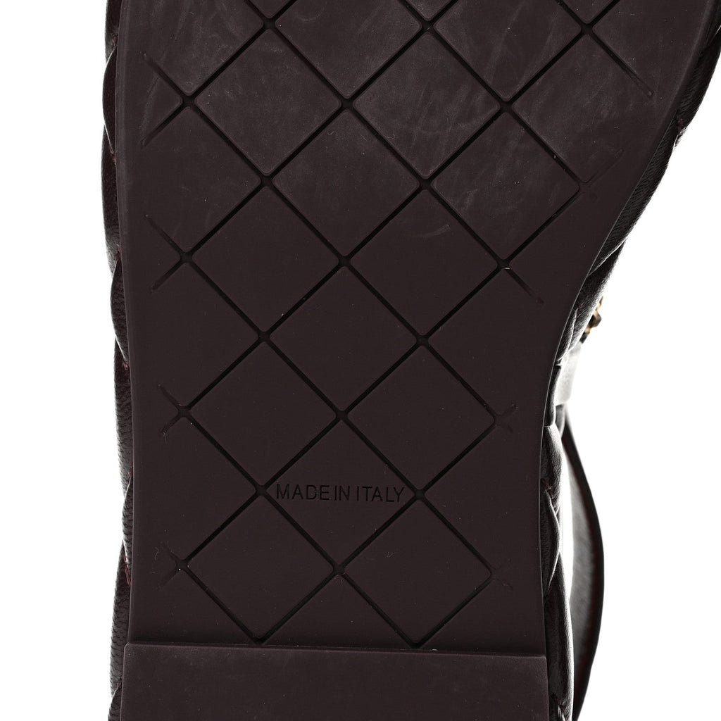 Shiny Lambskin Quilted Chain Around CC Platform Sandals 36 Burgundy