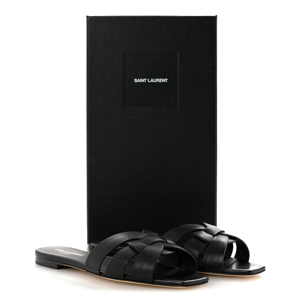 Calfskin Tribute 05 Slide Sandals 36.5 Black