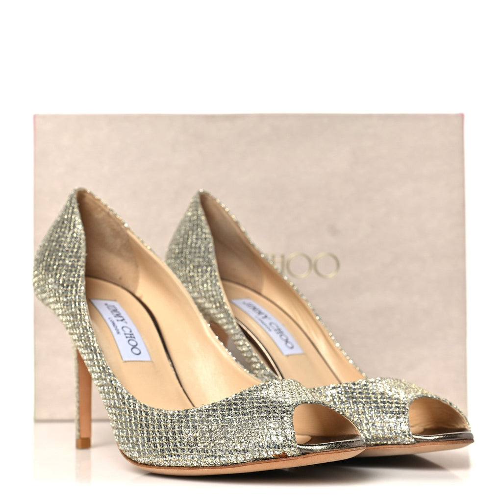 Glitter Fabric Evelyn Peep Toe Pumps 40.5 Champagne