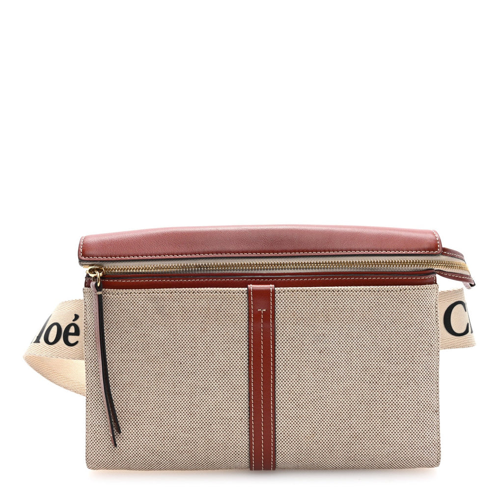 Cotton Calfskin Woody Belt Bag Beige Brown