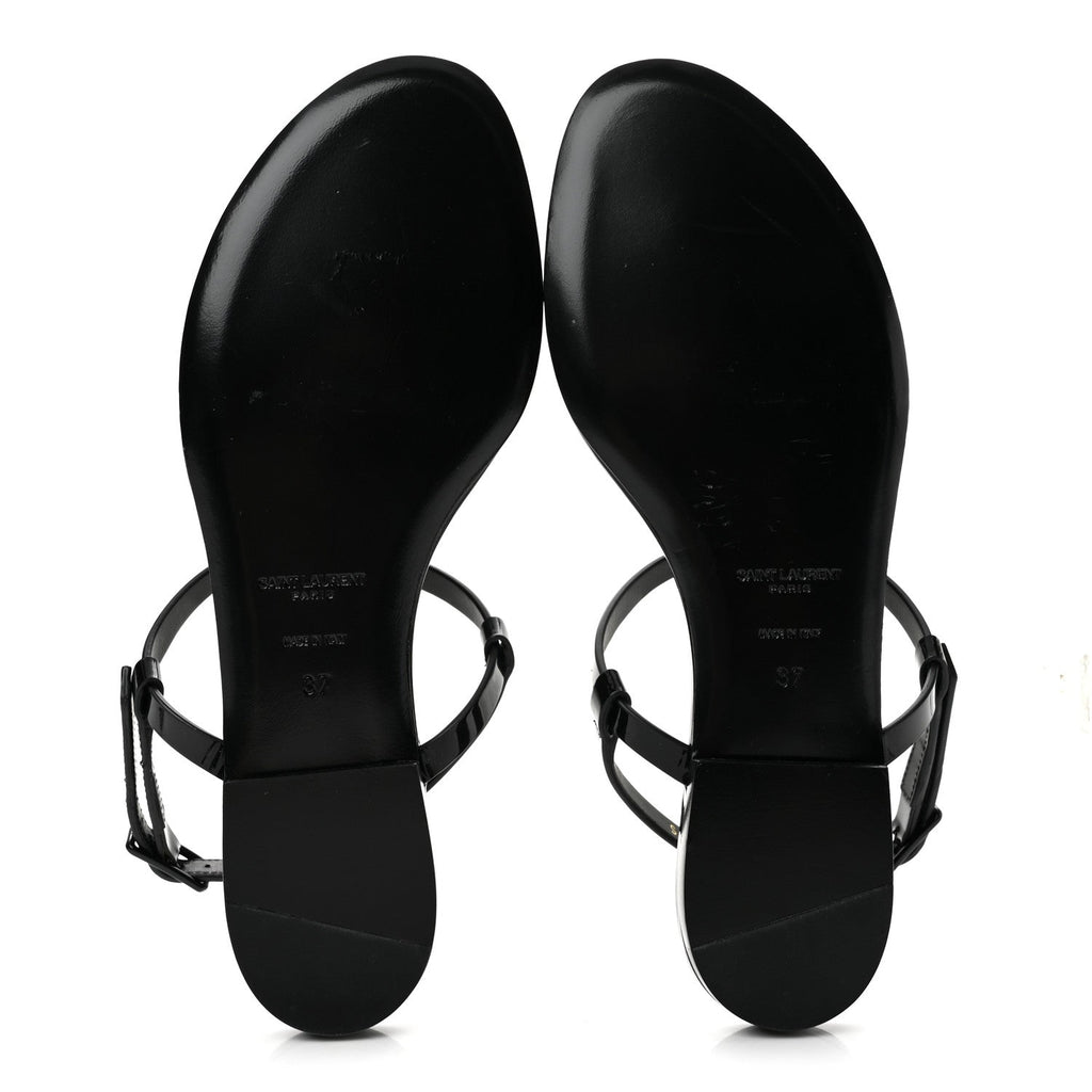 Patent Calfskin Cassandra Crystal Monogram Sandals 37 Black