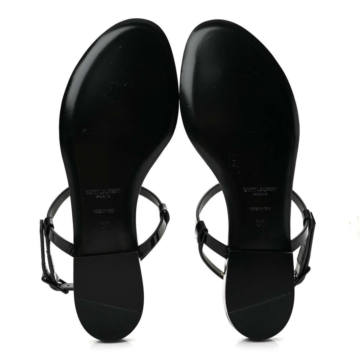 Patent Calfskin Cassandra Crystal Monogram Sandals 37 Black