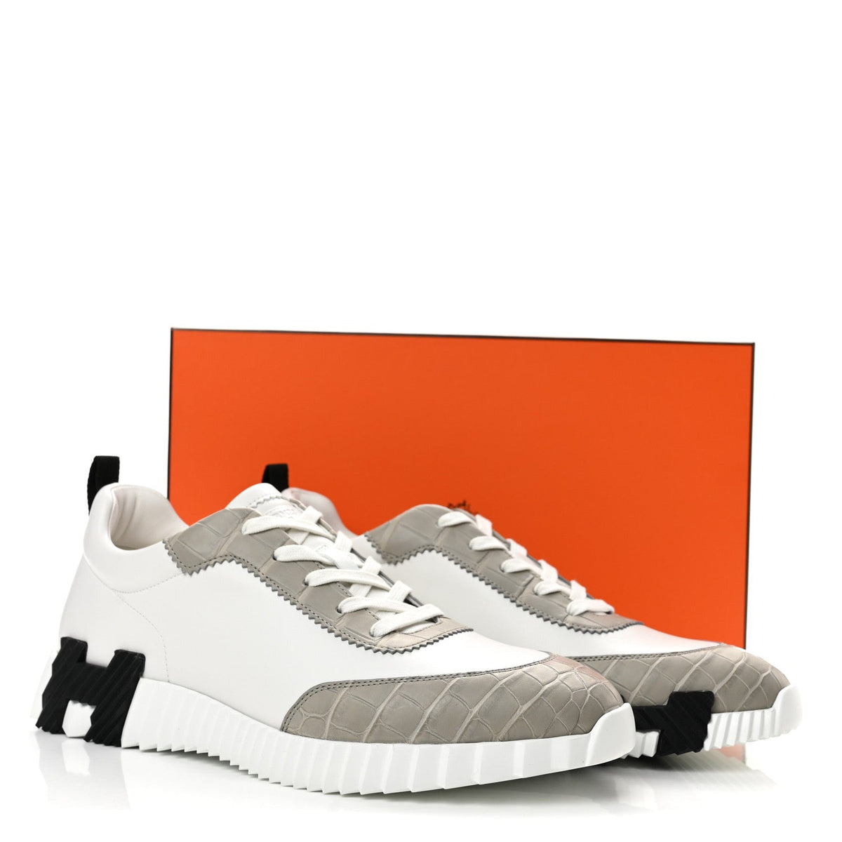 Goatskin Matte Alligator Mens Bouncing Sneaker 44 White Gris Perle