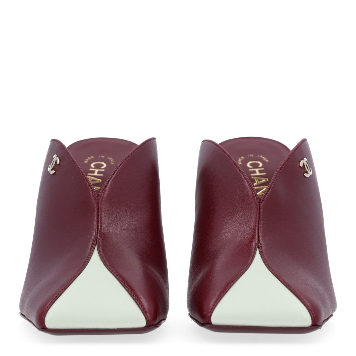 Lambskin CC Mules 38.5 Dark Burgundy Light Green