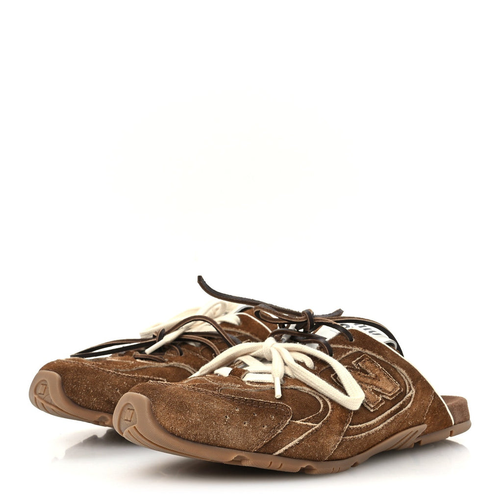X NEW BALANCE Faded Suede Calfskin 530 SL Slip-On Mules 36.5 Ecru