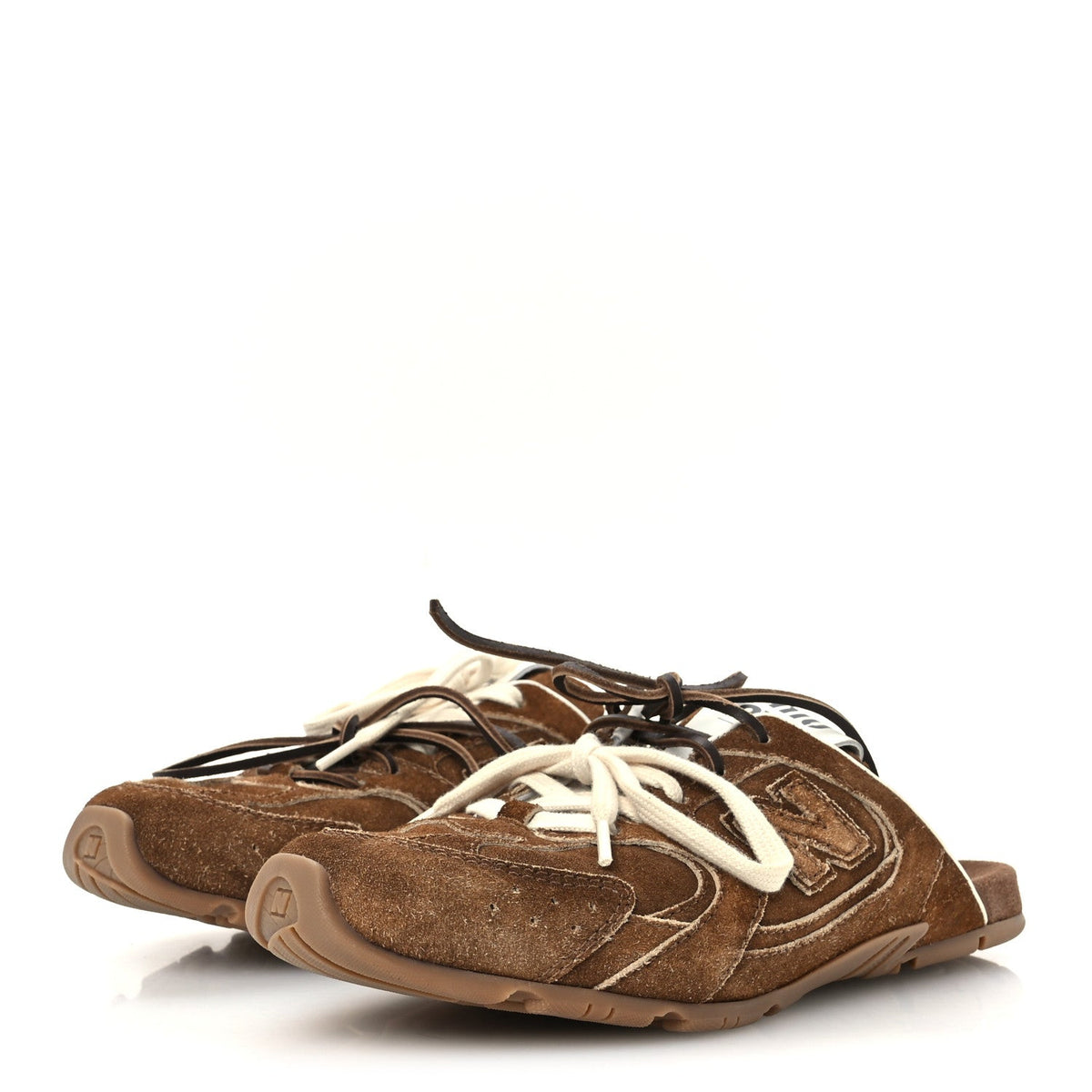 X NEW BALANCE Faded Suede Calfskin 530 SL Slip-On Mules 36.5 Ecru