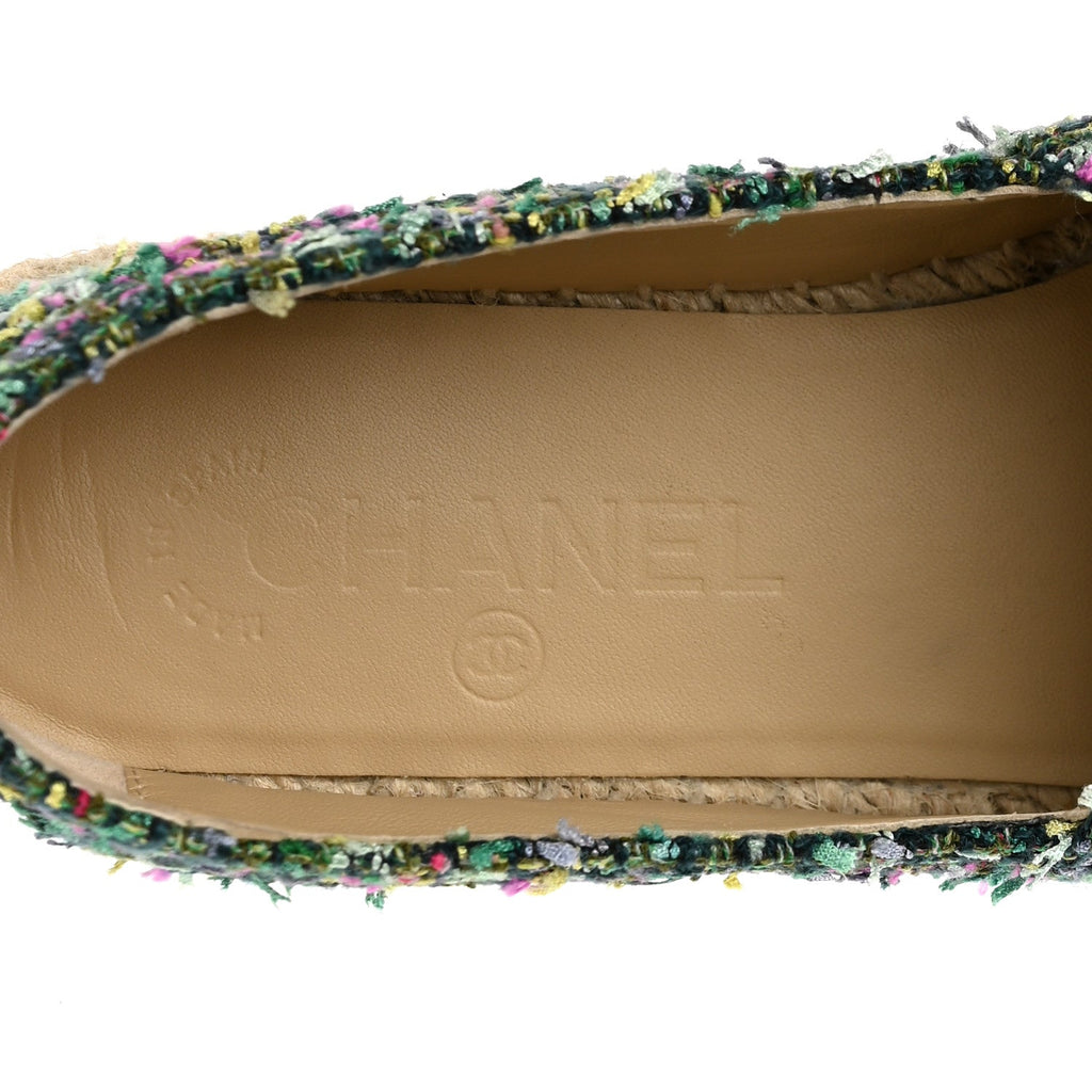 Tweed Grosgrain CC Espadrilles 37 Green Pink Yellow Black