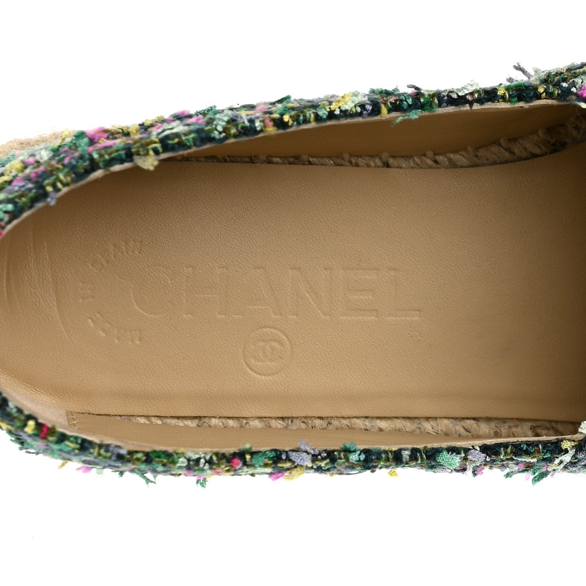 Tweed Grosgrain CC Espadrilles 37 Green Pink Yellow Black