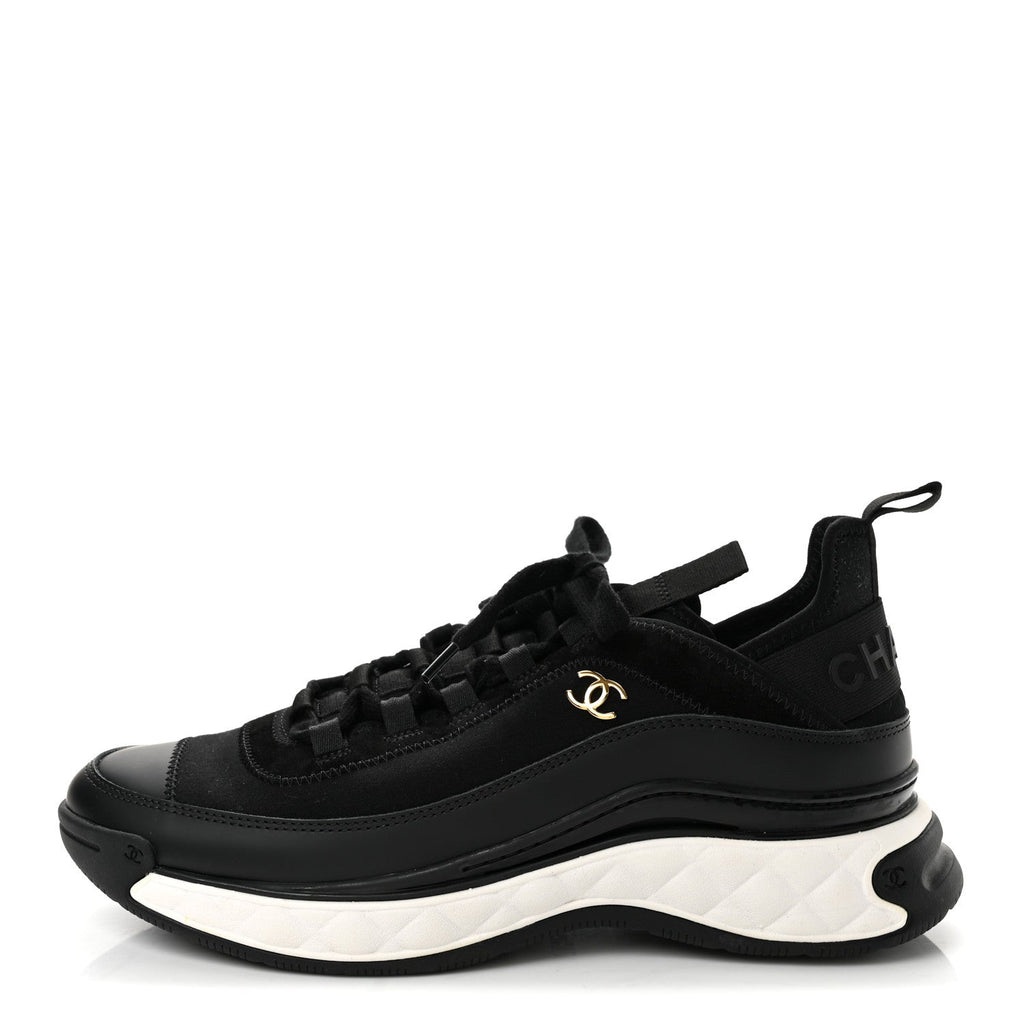 Velvet Calfskin Mixed Fibers CC Sneakers 41 Black