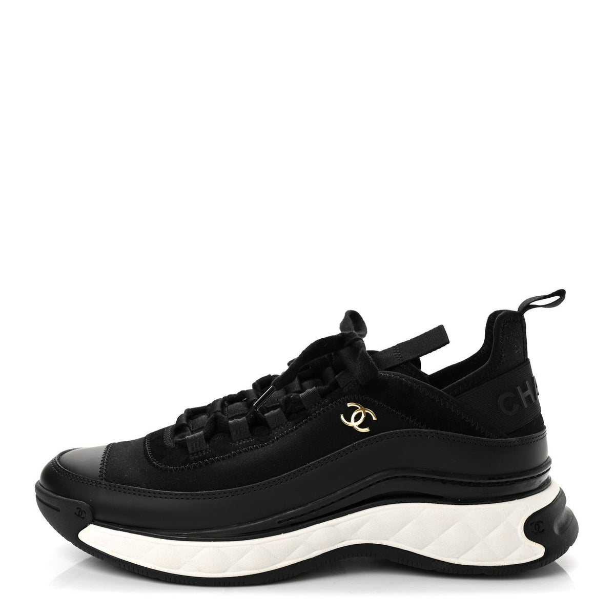 Velvet Calfskin Mixed Fibers CC Sneakers 41 Black