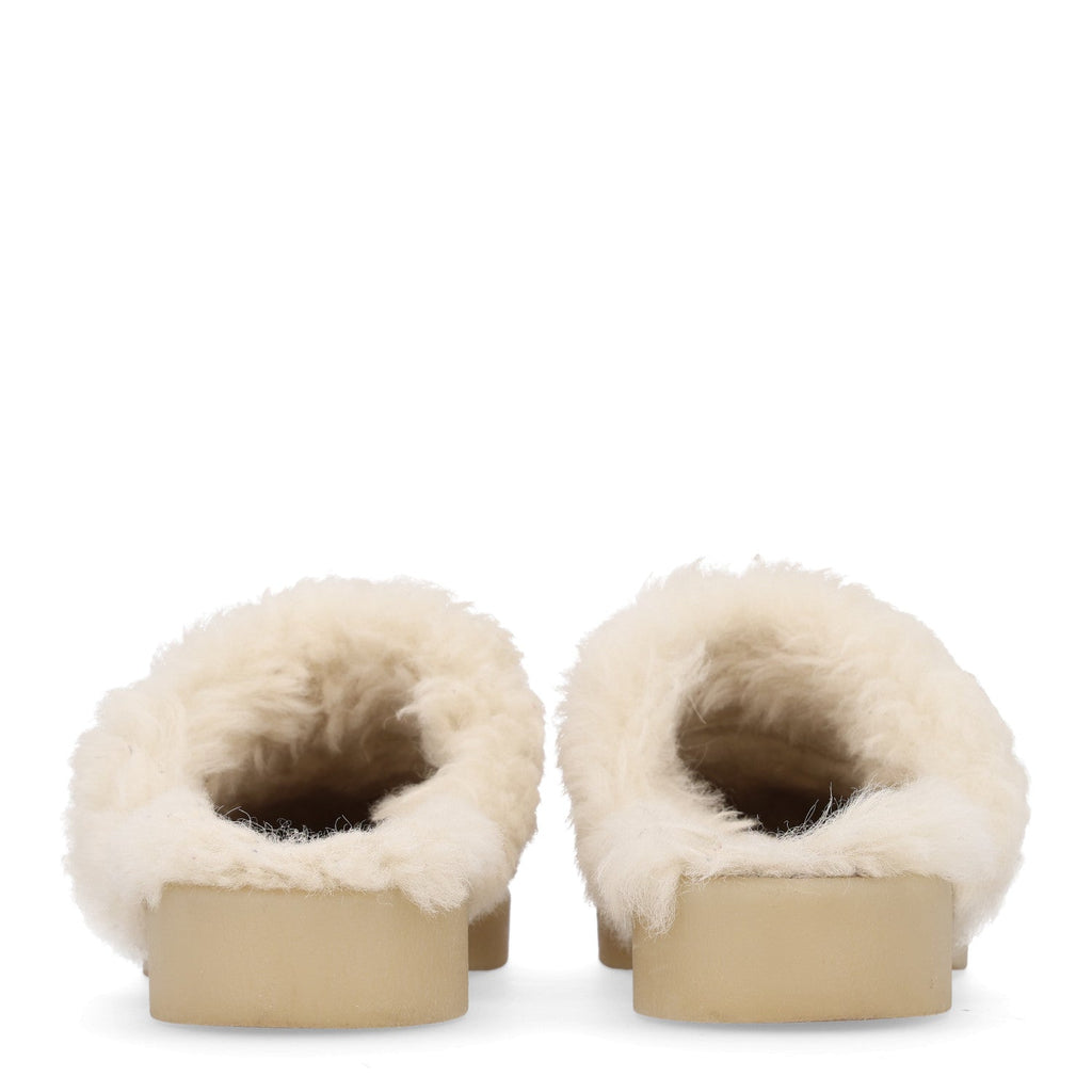 Suede Shearling CC Cap Toe Mules 37 Beige Black