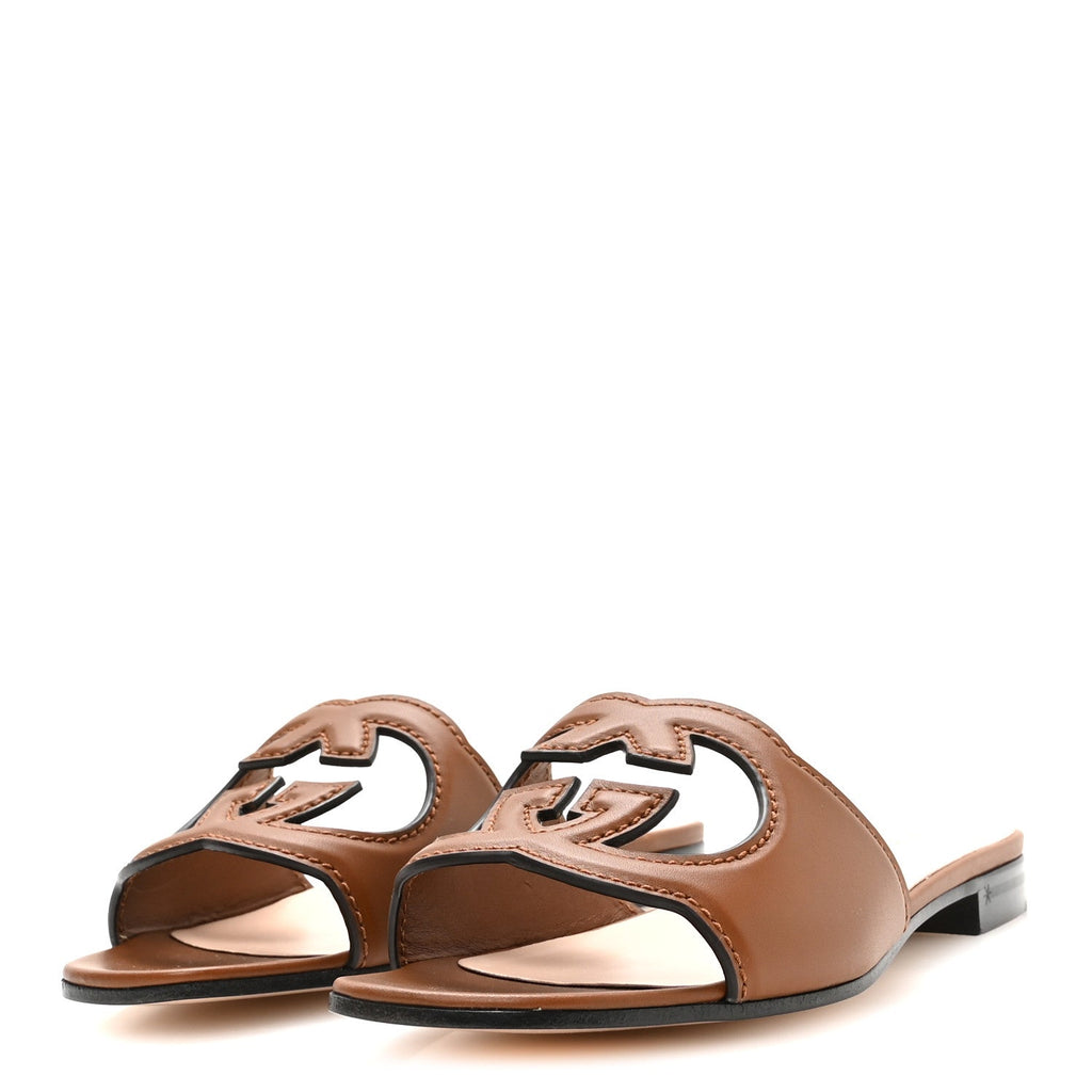 Cosmos Softy Calfskin Interlocking G Cut Out Slide Sandals 36.5 Cuir