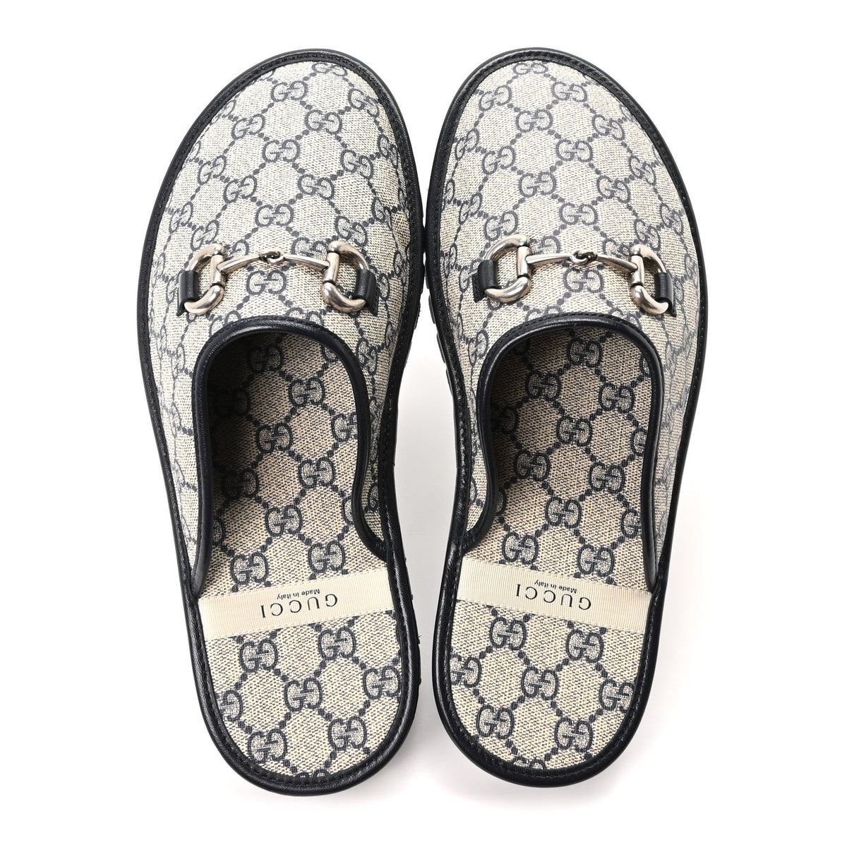 GG Supreme Monogram Granada Kid Mens Horsebit Lug Sole Mules 8.5 Beige Blue