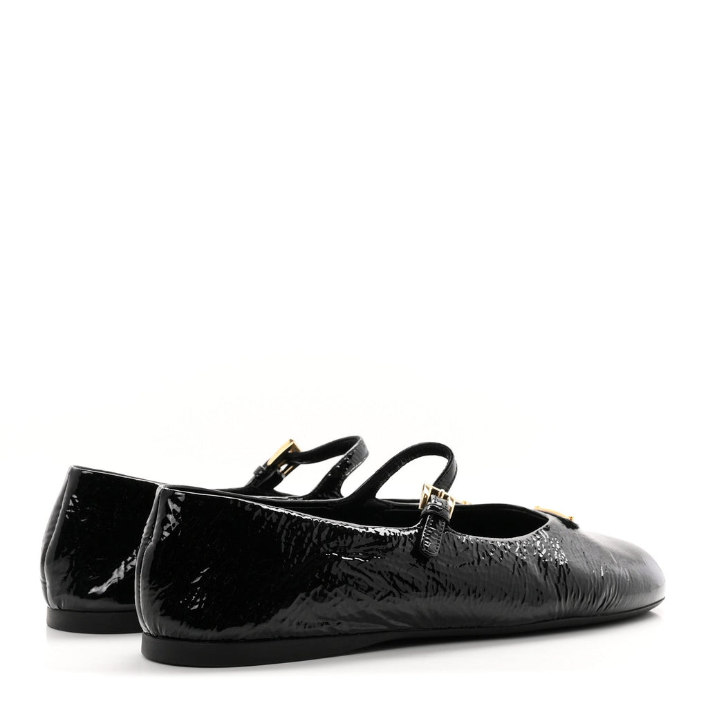 Patent Calfskin Triangle Ballerina Flats 38 Black