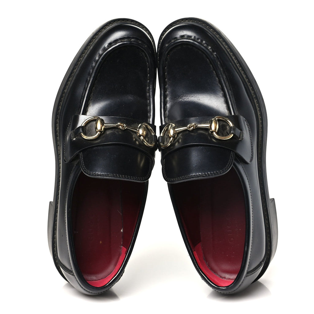 Calfskin Horsebit Womens Lug Sole Loafers 37 Black