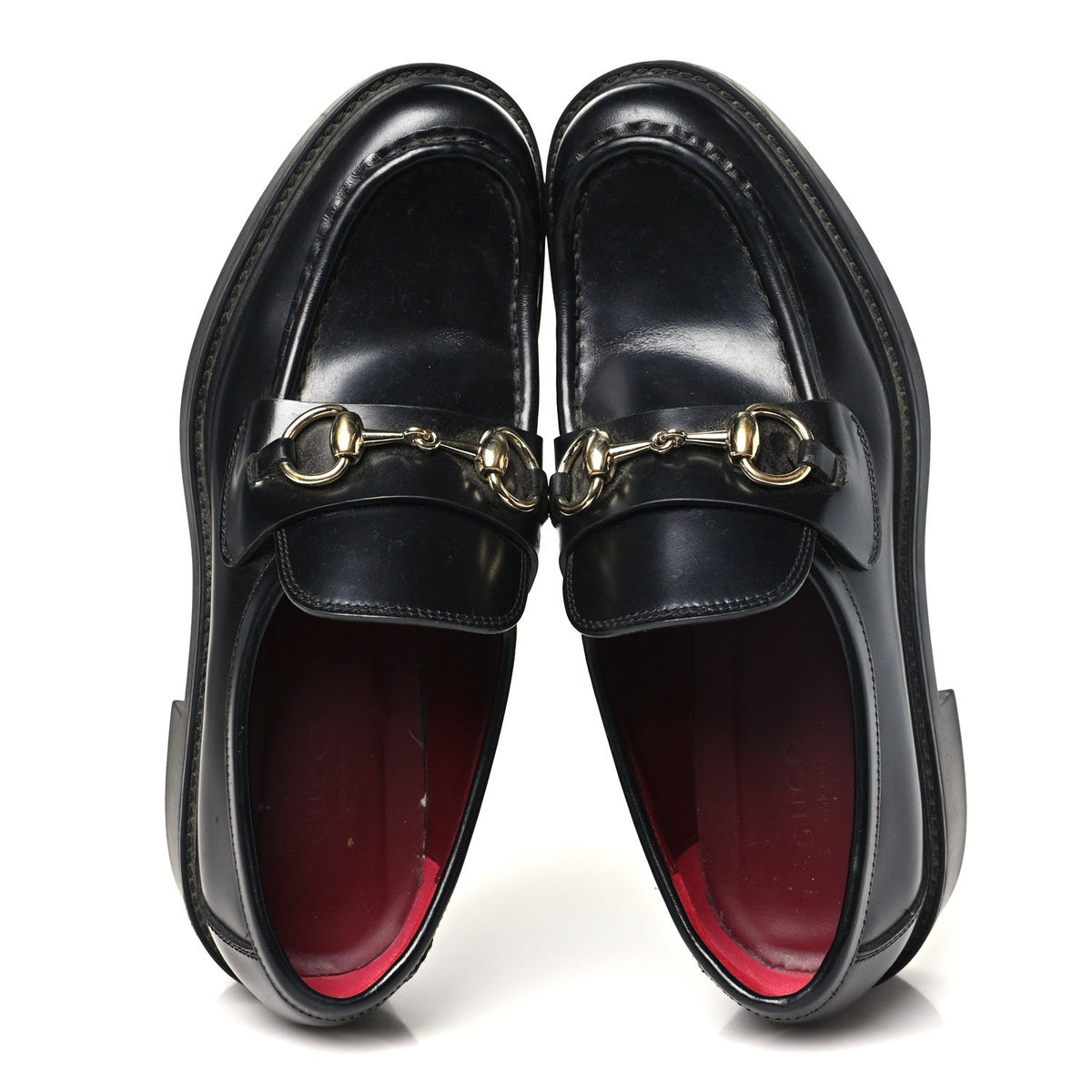 Calfskin Horsebit Womens Lug Sole Loafers 37 Black