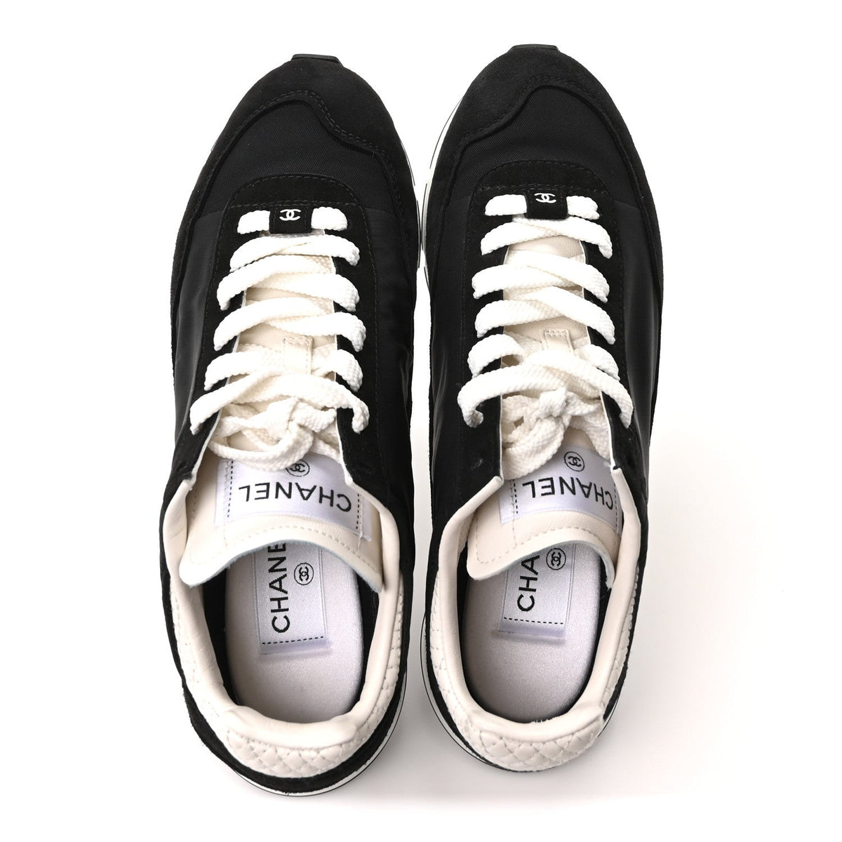 Nylon Suede Kidskin Calfskin Logo Sneakers 38 Black White