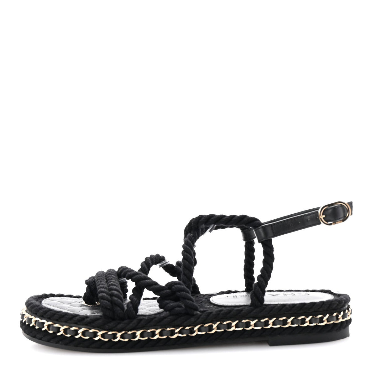 Lambskin Cord Chain CC Sandals 37 Black