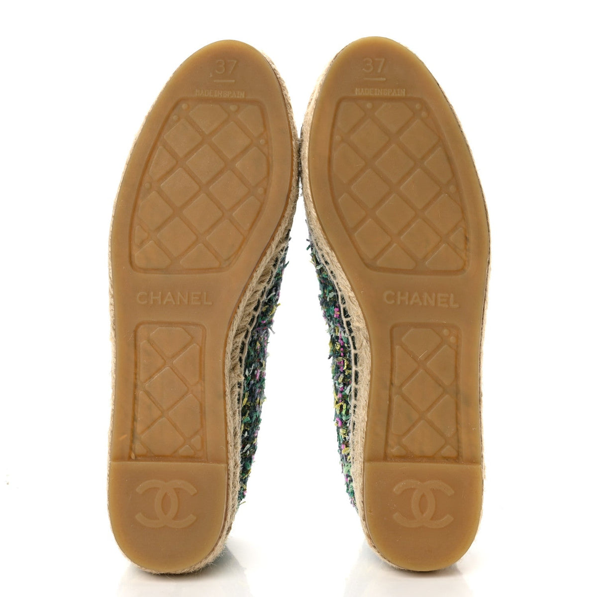 Tweed Grosgrain CC Espadrilles 37 Green Pink Yellow Black