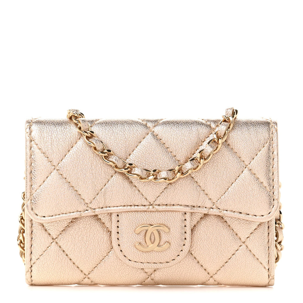 Metallic Lambskin Quilted Belt Bag Gold