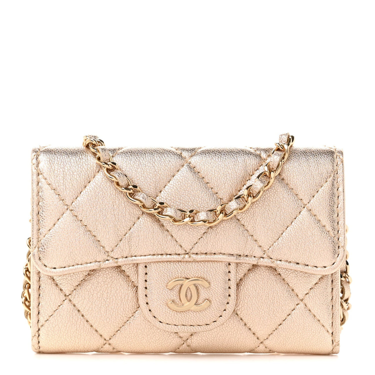 Metallic Lambskin Quilted Belt Bag Gold