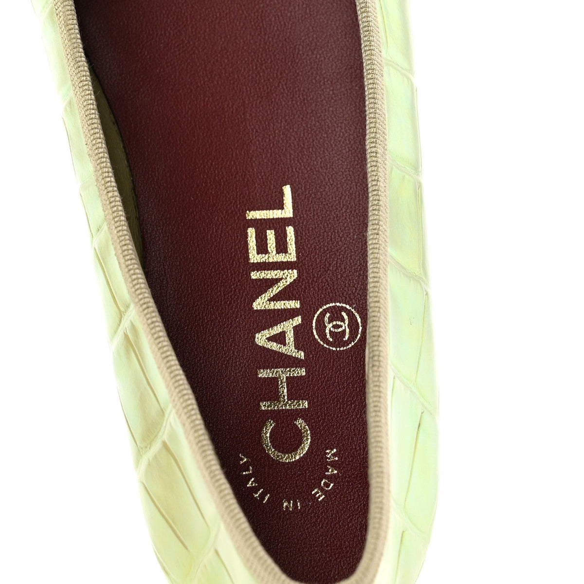 Iridescent Calfskin Crocodile Embossed Ballerina Flats 35 Yellow