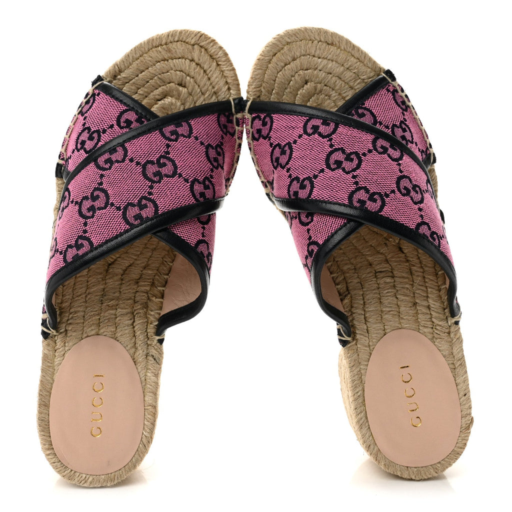 Monogram Multicolor Criss Cross Espadrille Sandals 35.5 Pink Blue