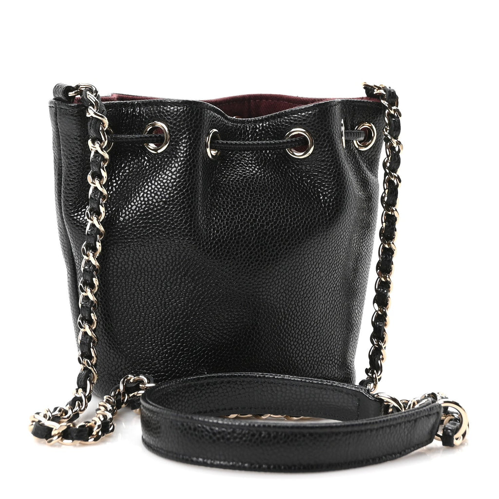 Caviar Quilted Mini CC Pocket Bucket Bag Black