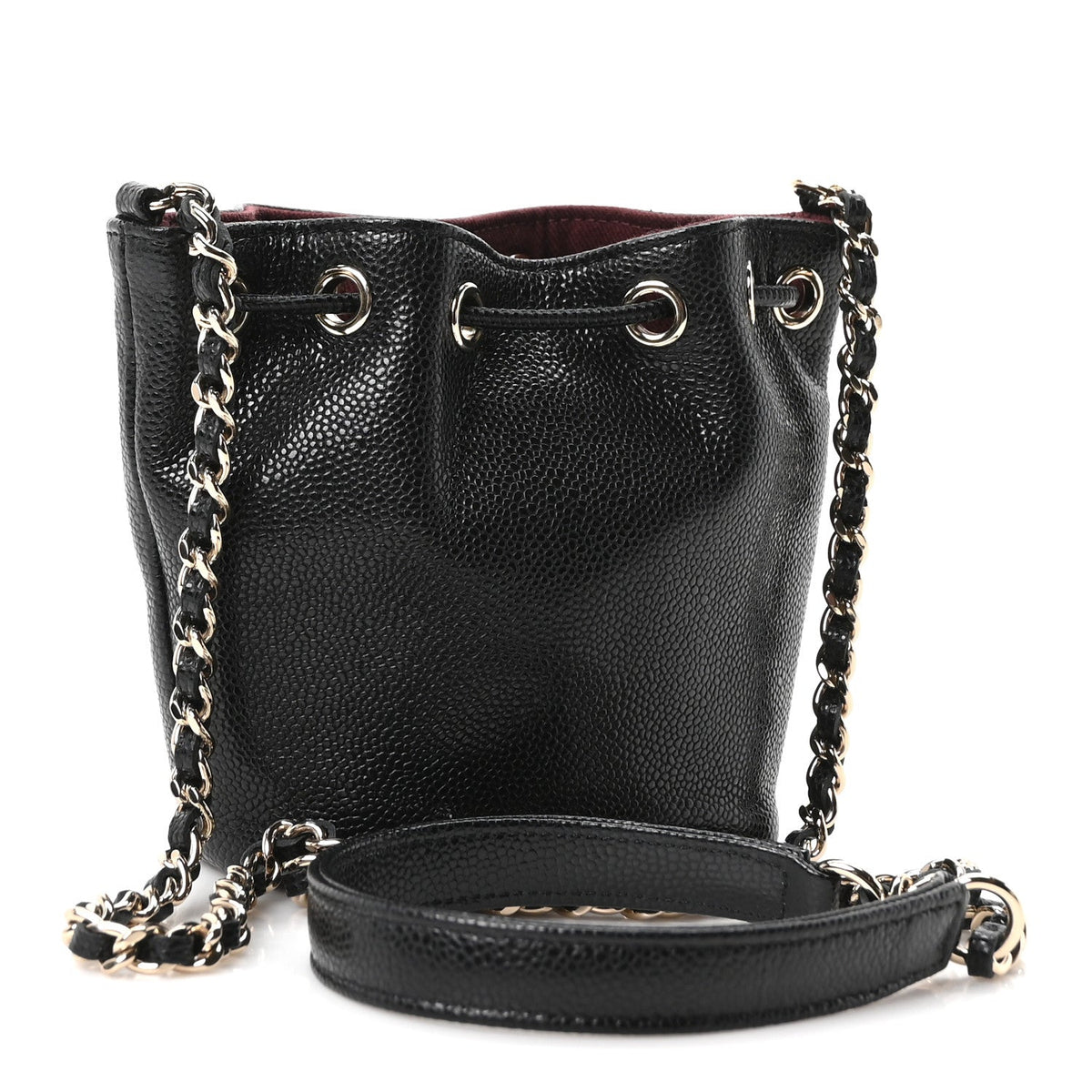 Caviar Quilted Mini CC Pocket Bucket Bag Black
