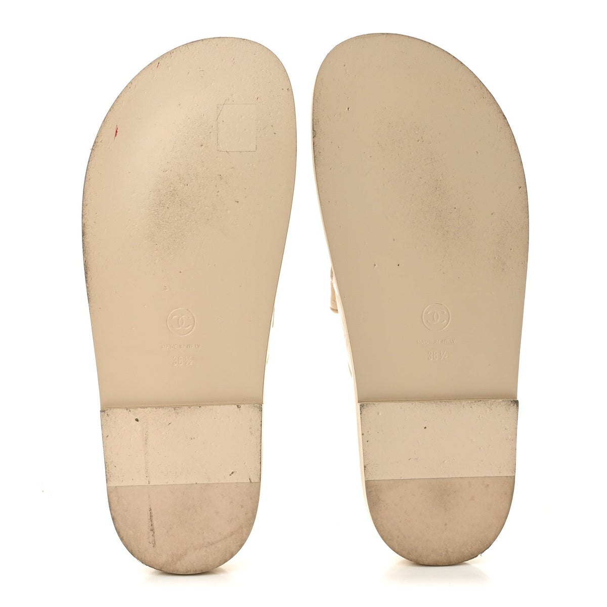 Shiny Calfskin Crystal Quilted Velcro Dad CC Slide Sandals 38.5 Beige