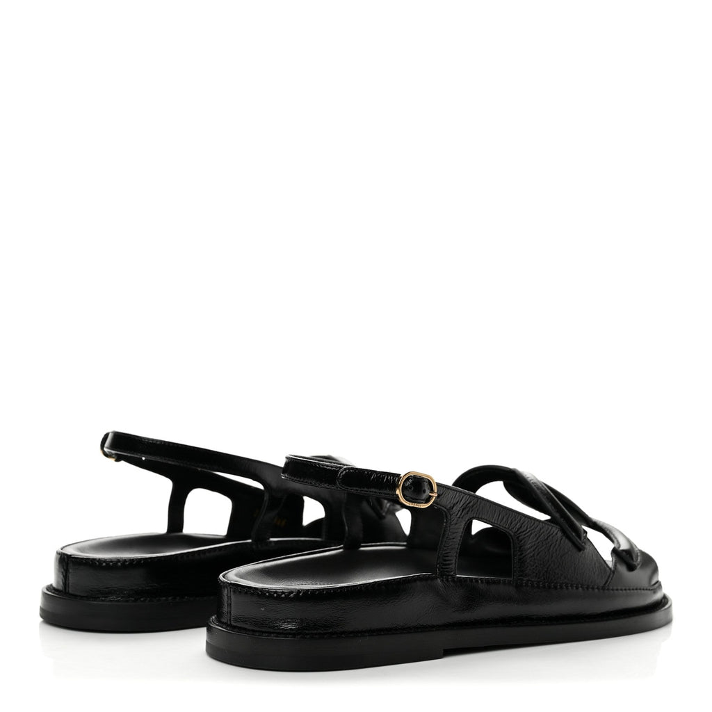 Crumpled Shiny Lambskin CC Cut Out Dad Sandals 39 Black
