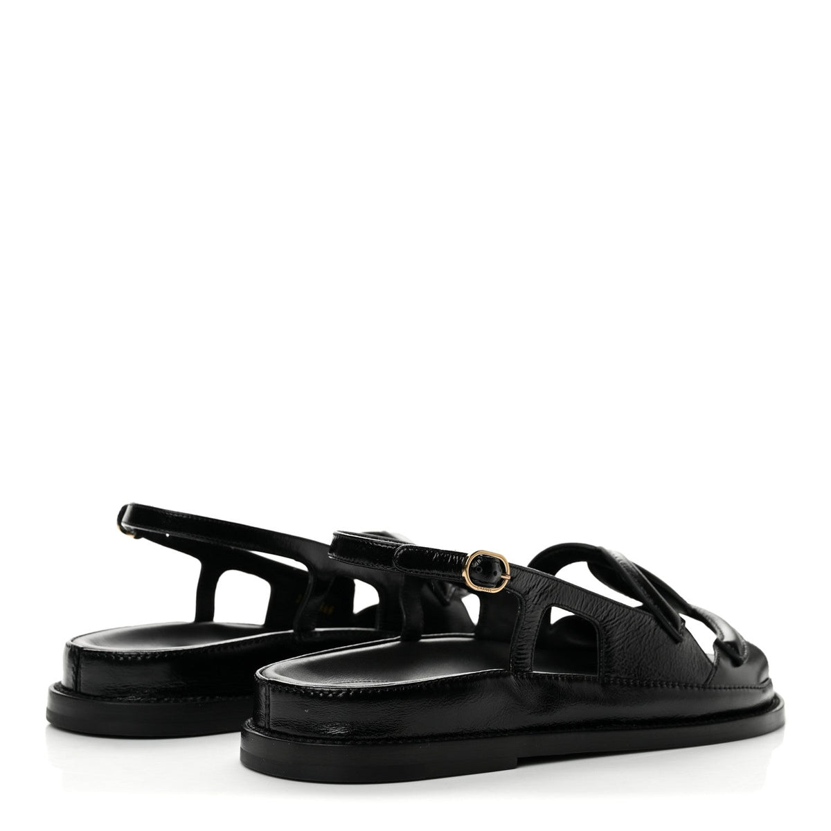 Crumpled Shiny Lambskin CC Cut Out Dad Sandals 39 Black