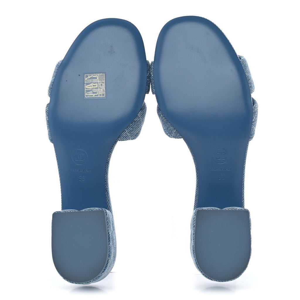 Denim Quilted Mules 38 Blue