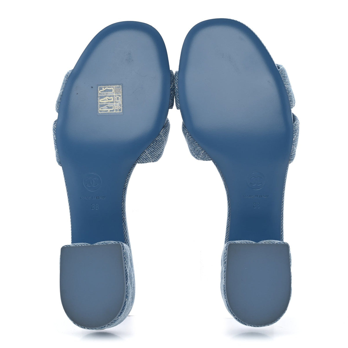 Denim Quilted Mules 38 Blue