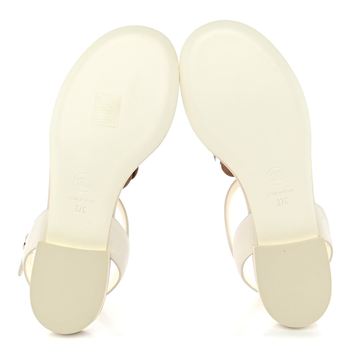 Shiny Calfskin Camellia Thong Sandals 37 Ivory Beige