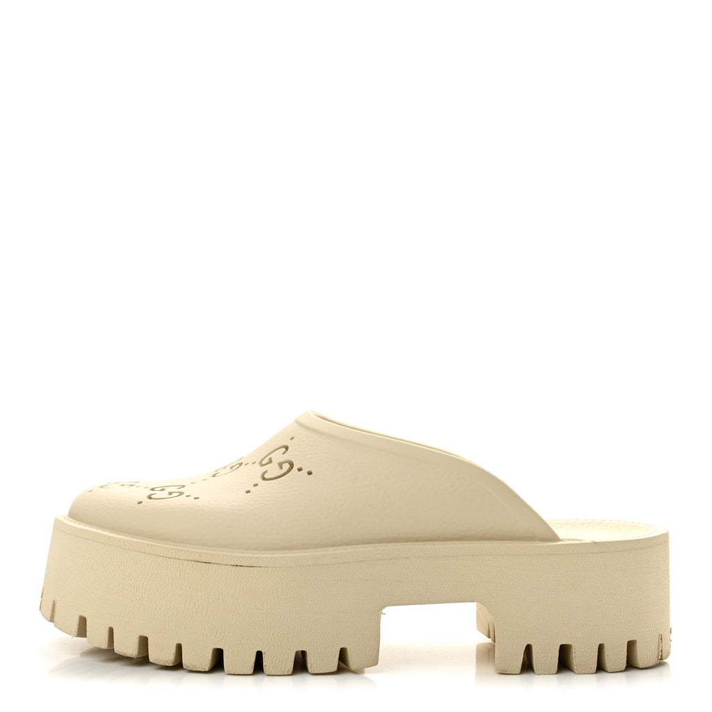 Rubber Monogram GG Go Through Platform Slide Clogs 39 Mystic White