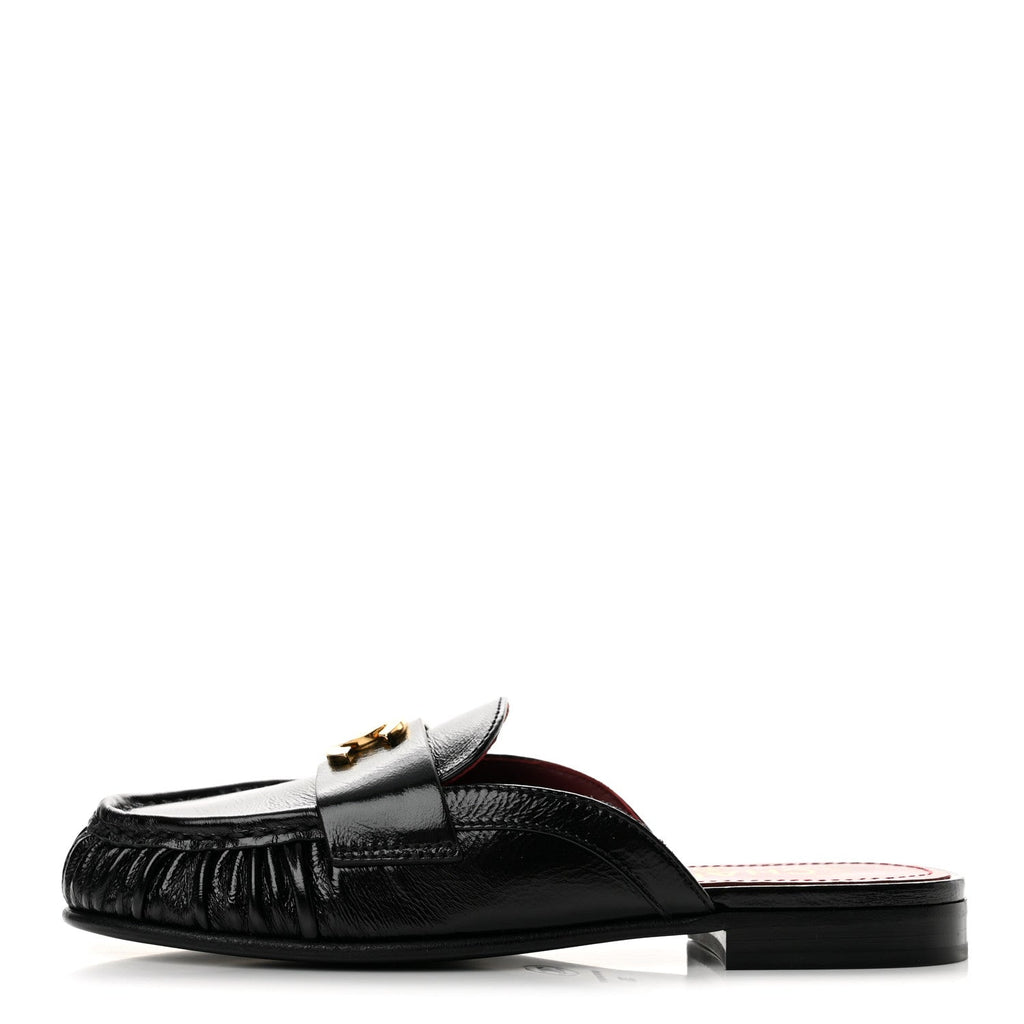 Shiny Crumpled Lambskin CC Mules 36 Black