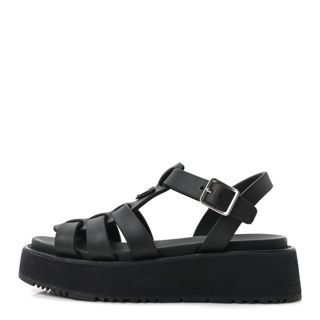 Foam Rubber Metal Triangle Logo Soft Cage Women Sandals 39 Black